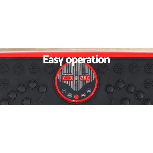 everfit vibration machine platform vibrator with resistance rope home gym red Control panel with digital display and controls