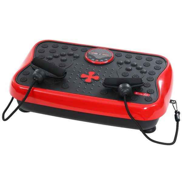 everfit vibration machine platform vibrator with resistance rope home gym red Red vibration platform with resistance bands.