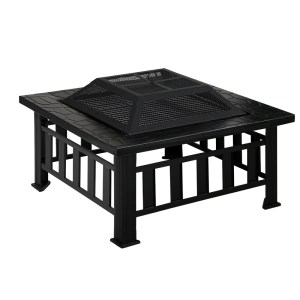 Black outdoor metal fire pit table