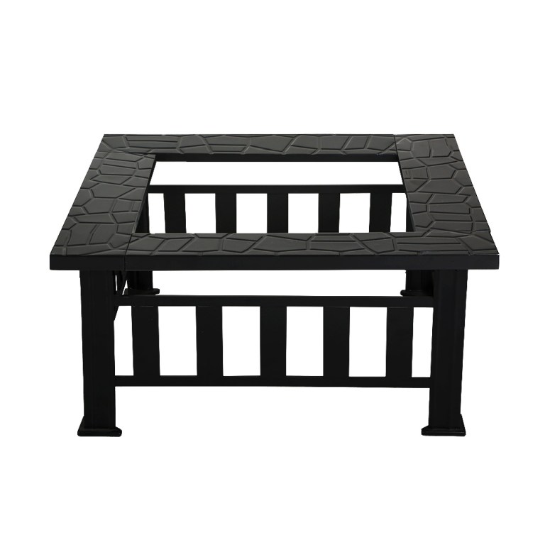 Black fire pit frame, decorative geometric pattern