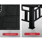 Black table with durable tiles and stable legs.