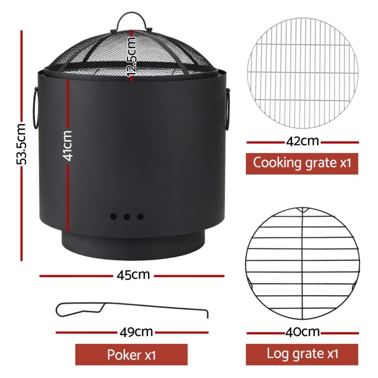 grillz fire pit bbq portable deep bowl outdoor fireplace Fire pit with cooking grates and poker dimensions.