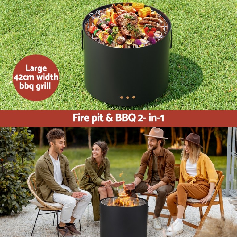grillz fire pit bbq portable deep bowl outdoor fireplace Large round BBQ grill and fire pit outdoor setup.