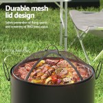 grillz fire pit bbq portable deep bowl outdoor fireplace Mesh lid barbecue for safe outdoor grilling.