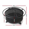 grillz fire pit bbq grill 76cm Black metal fire pit with dimensions labeled.