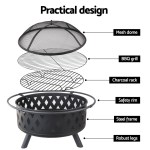 Exploded view of outdoor fire pit components.