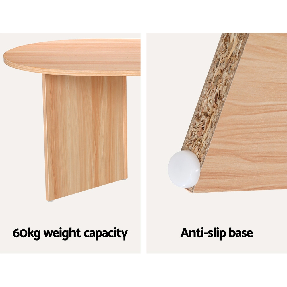 Wooden table, 60kg capacity, anti-slip base.