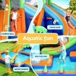 Kids enjoying inflatable water play with slides.