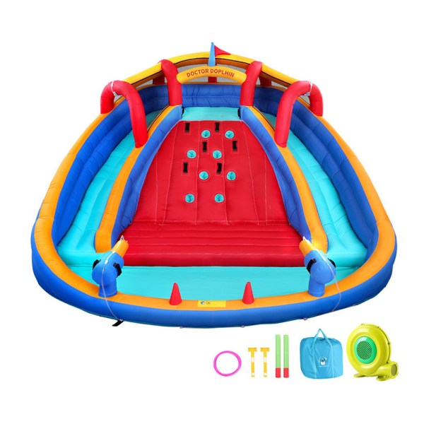 Inflatable game setup with accessories included.