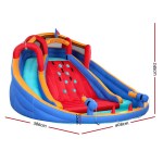 kids inflatable pool water slide cannon splash park toss game 408x386cm Inflatable water slide with climbing wall and pool.