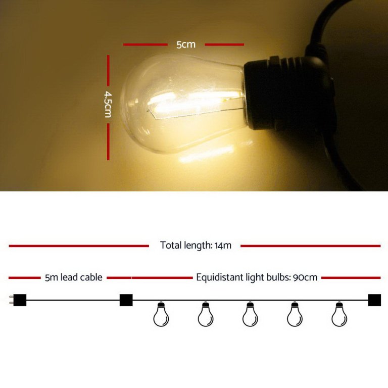 jingle jollys 14m led festoon string lights christmas wedding party outdoor Diagram of 14m string light bulbs setup.