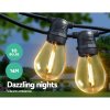 Outdoor string lights create vibrant atmosphere outdoors.