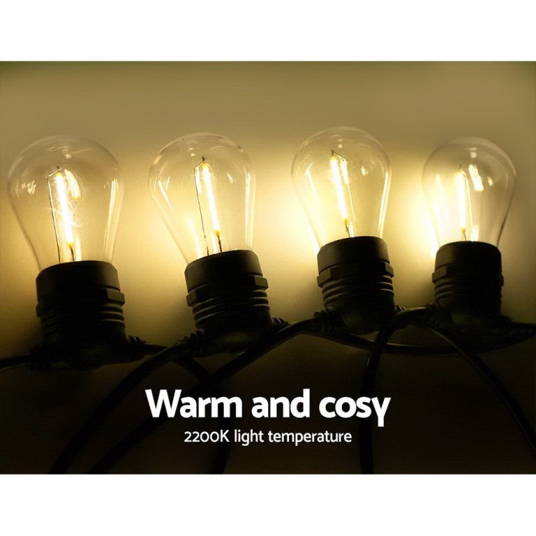 jingle jollys 14m led festoon string lights christmas wedding party outdoor Four warm-glow light bulbs, 2200K temperature