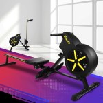 Home rowing machine in bright modern room.