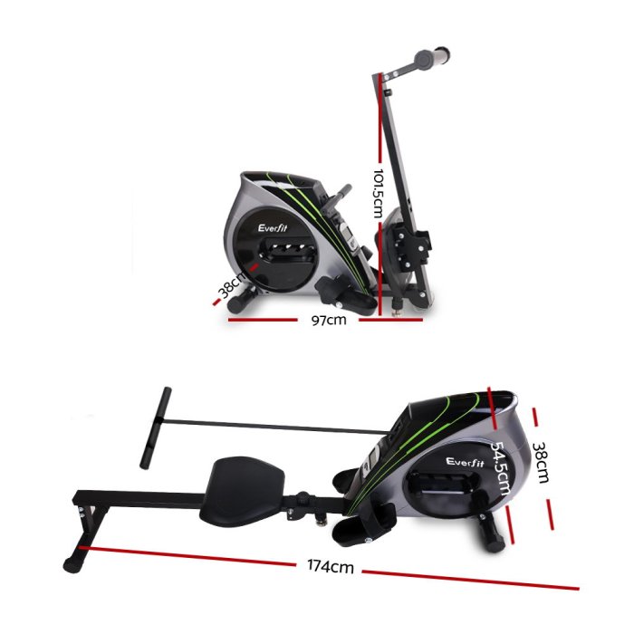 everfit rowing machine rower elastic rope resistance fitness home cardio silver Folding rowing machine dimensions and design