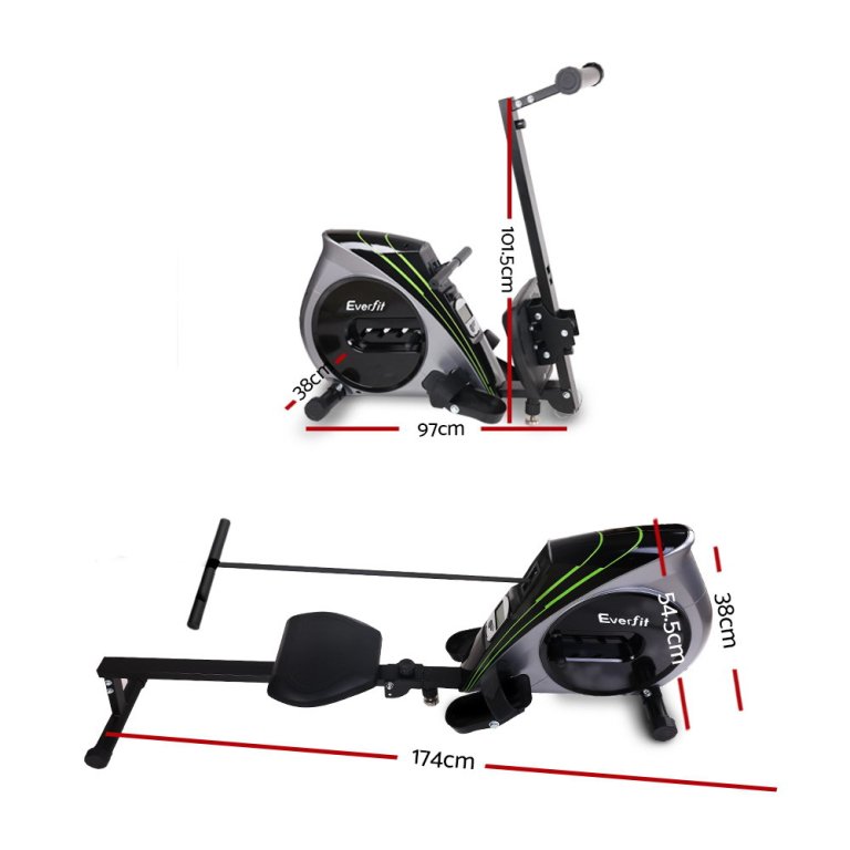 everfit rowing machine rower elastic rope resistance fitness home cardio silver Folding rowing machine dimensions and design