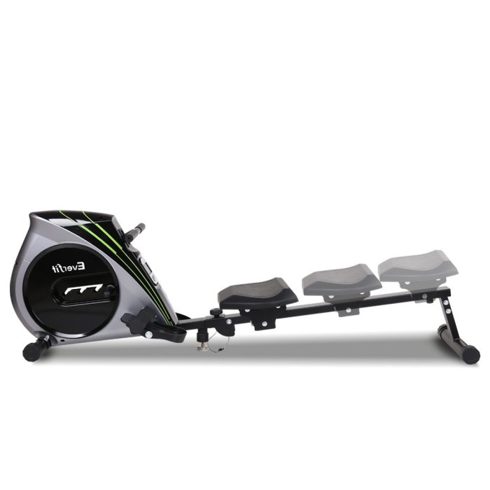 everfit rowing machine rower elastic rope resistance fitness home cardio silver Foldable rowing machine with adjustable seats.