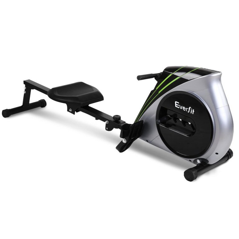 everfit rowing machine rower elastic rope resistance fitness home cardio silver Everfit rowing machine for fitness and exercise.