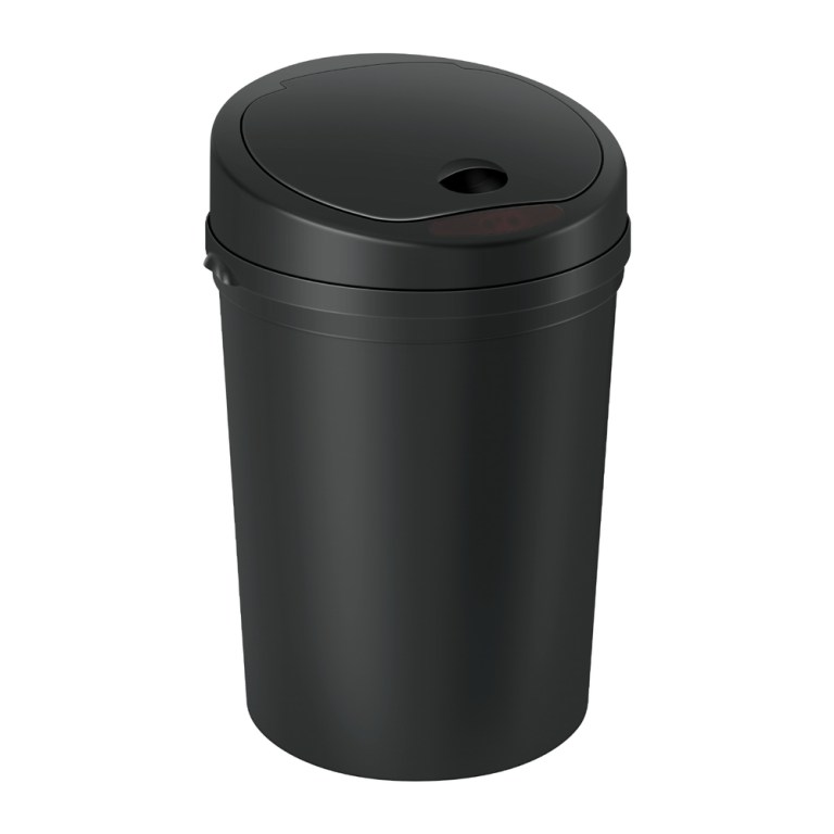 Black rubbish bin with lid and sensor