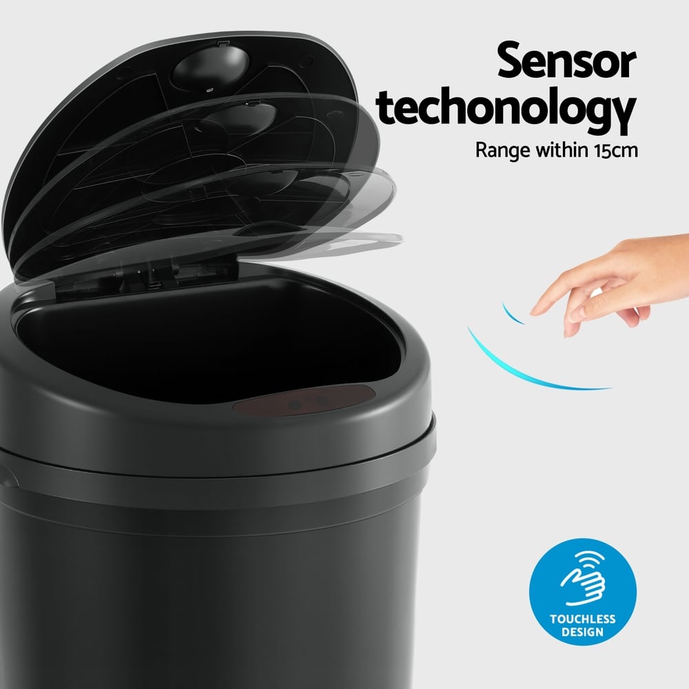 Touchless sensor bin with 15cm range.