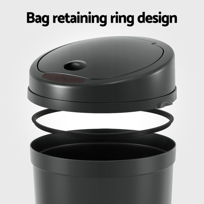 devanti sensor bin motion rubbish bins kitchen automatic trash can black 9l Trash bin with bag retaining ring design