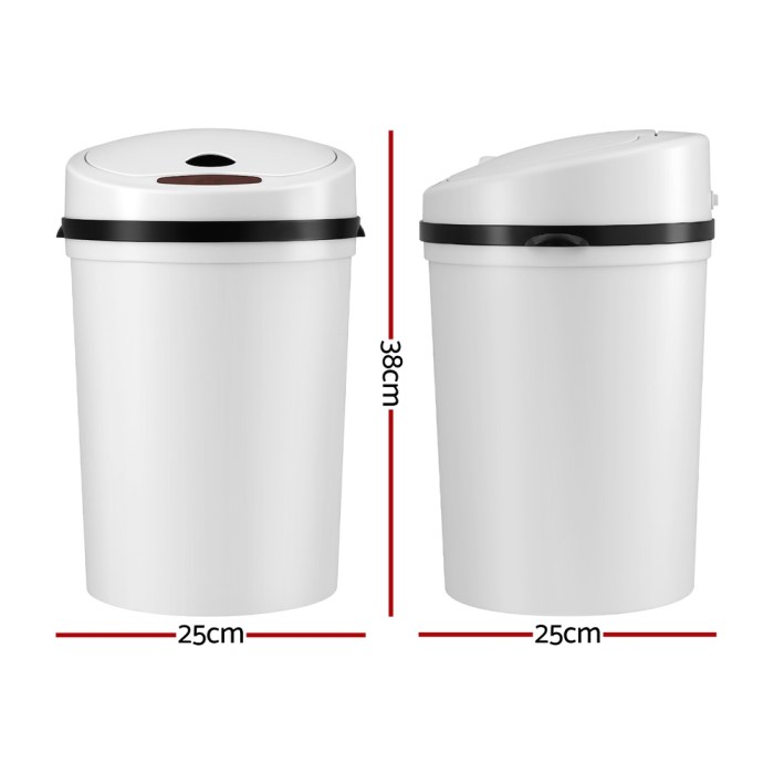 White round bin with measurements 25x38 cm.