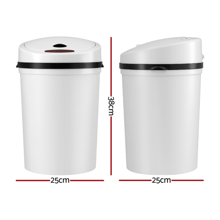 White round bin with measurements 25x38 cm.