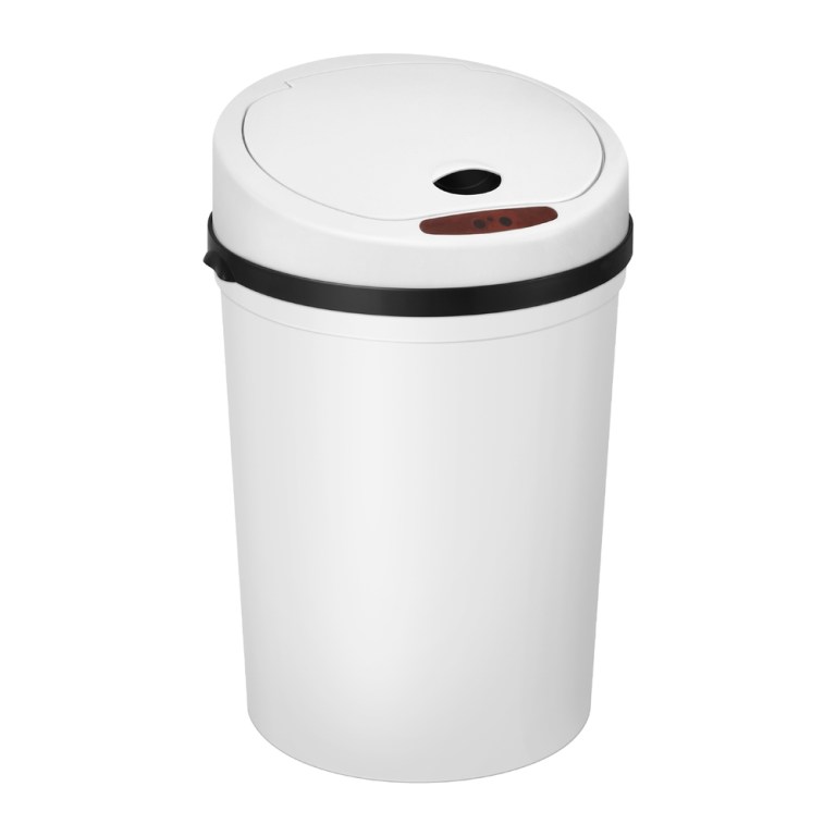 White bin with black rim and lid sensor