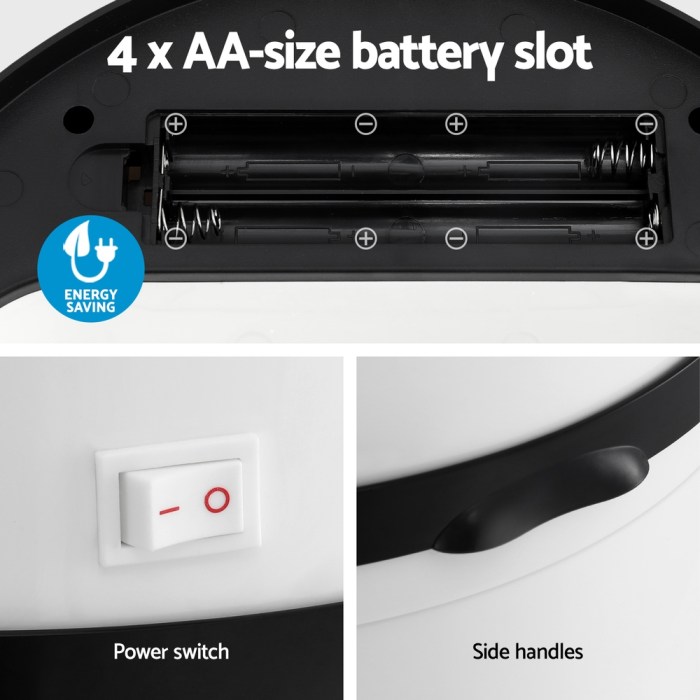 Battery slot, power switch, and side handles shown