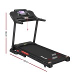 Black treadmill with dimensions 130x150cm, display panel