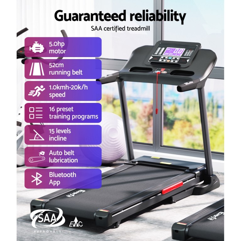 SAA certified treadmill with multiple features and programs.