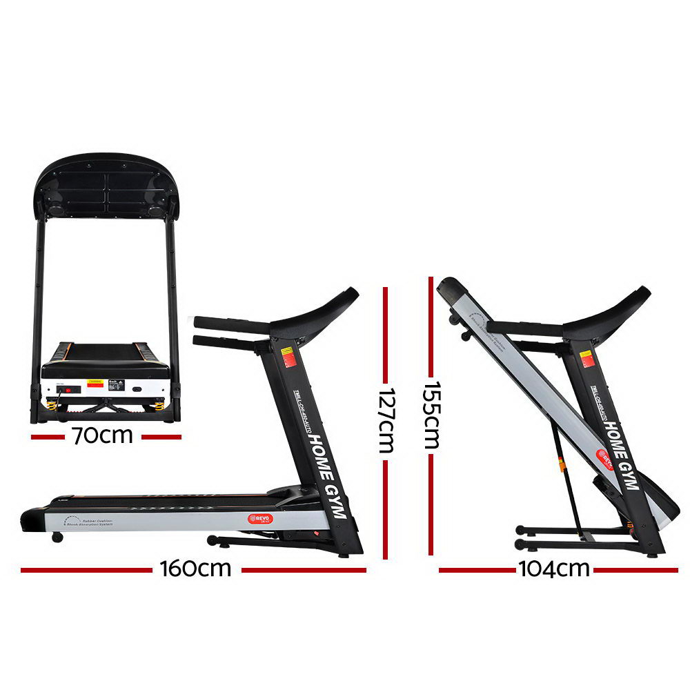 Home gym treadmill dimensions: 70cm, 127cm, 160cm.