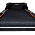 Black treadmill with textured running surface