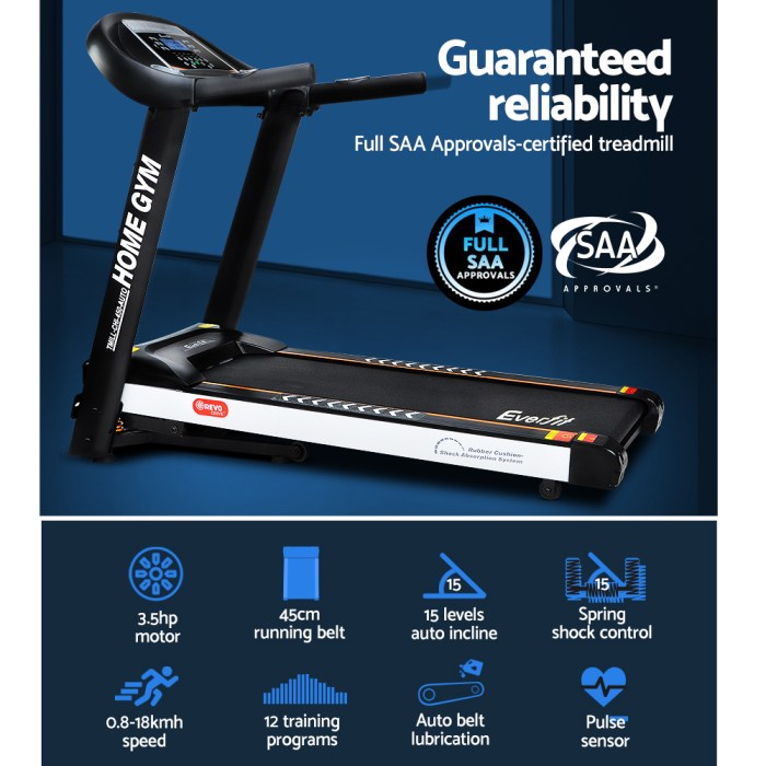 everfit treadmill electric auto incline home gym fitness exercise machine 450mm SAA-certified treadmill with advanced features and reliability.