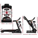 Multifunctional treadmill dimensions and design features.