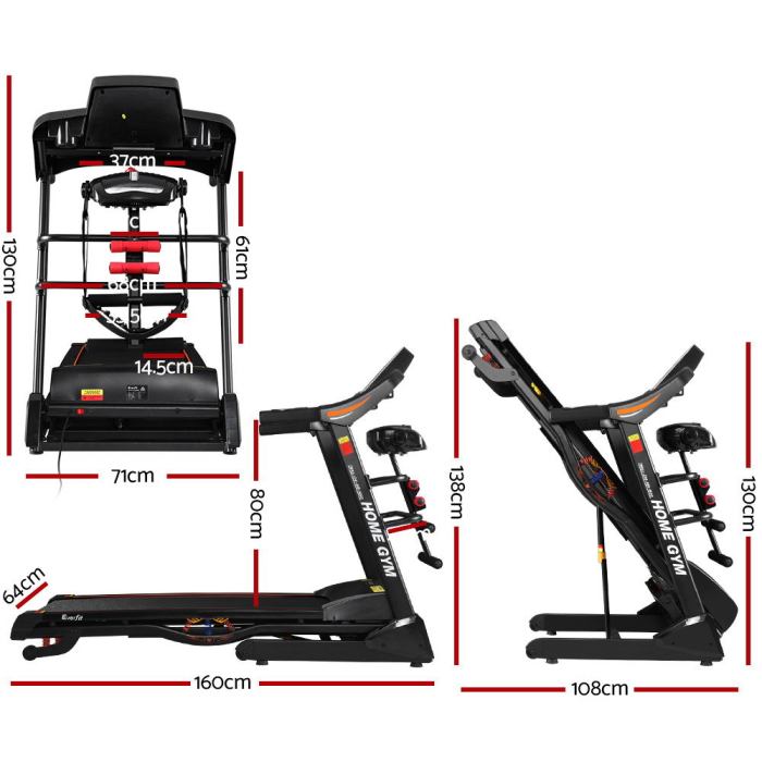 everfit treadmill electric home gym fitness exercise machine w/ massager 480mm Multifunctional treadmill dimensions and design features.