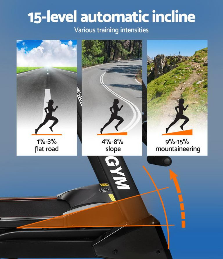 Treadmill with 15 incline levels for varied training.
