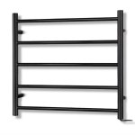 Black heated towel rail for bathroom use.