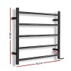 Black heated towel rail, 63cm wide, 58cm tall.