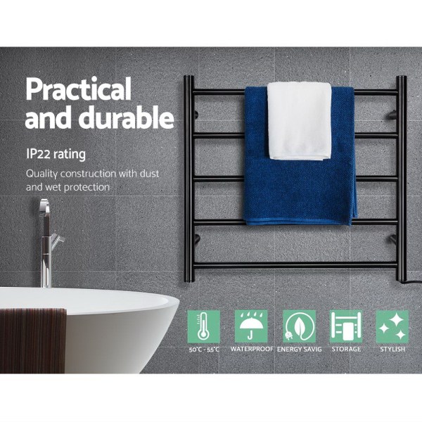 devanti electric heated towel rail rack 5 bars wall mounted clothes dry warmer IP22 towel rail, practical and durable.