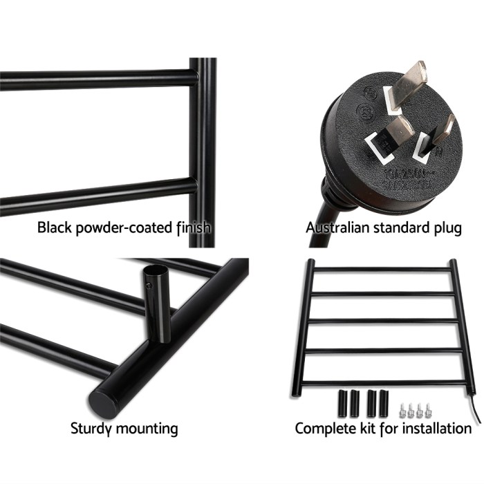 Towel rack with black finish and Australian plug.