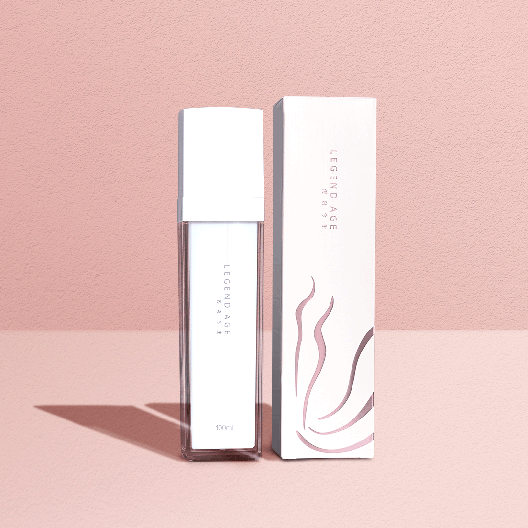 Legend Age skincare product on pink background