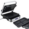 Versatile grill with waffle iron attachment.