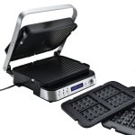 Versatile grill with waffle iron attachment.