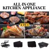 4-in-1 kitchen appliance: grill, griddle, press, waffles.