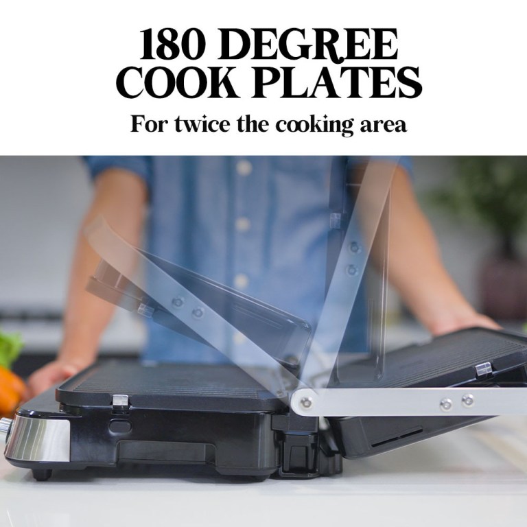 Open grill with 180-degree cook plates.