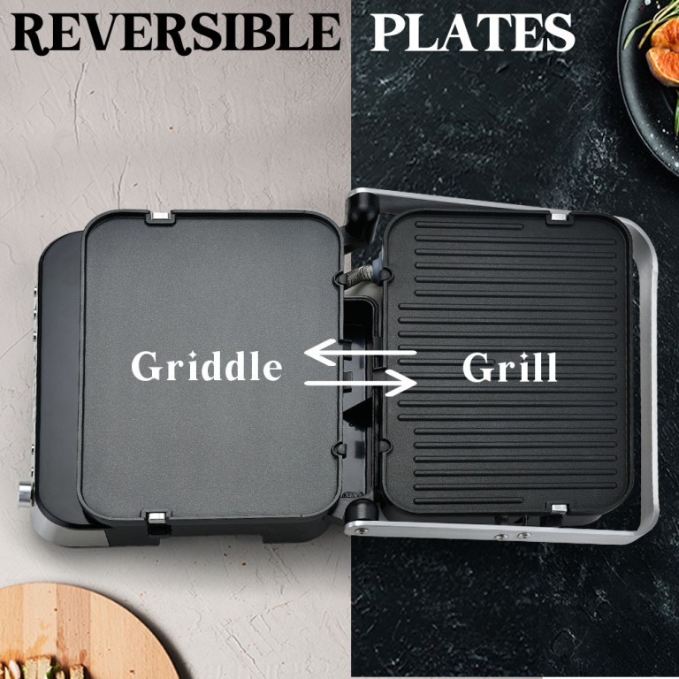 Reversible griddle and grill plates appliance