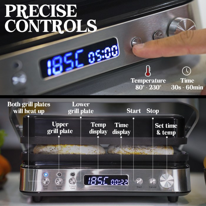 Digital grill display showing 185°C temperature control.