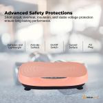 Compact vibration plate with safety features for home use.