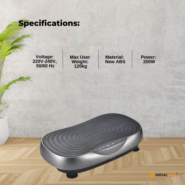 Vibration plate specifications: voltage, weight limit, material, power.